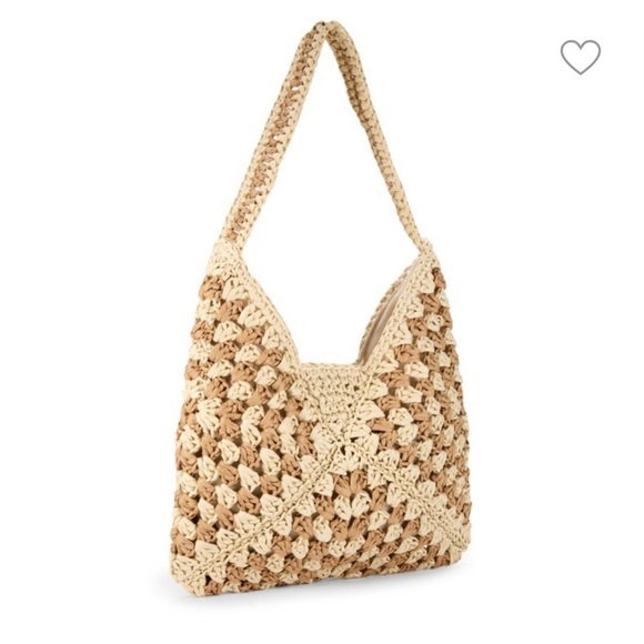 Cream and Tan Hobo Bag with Wooden Bead Design - Picture 4 of 8